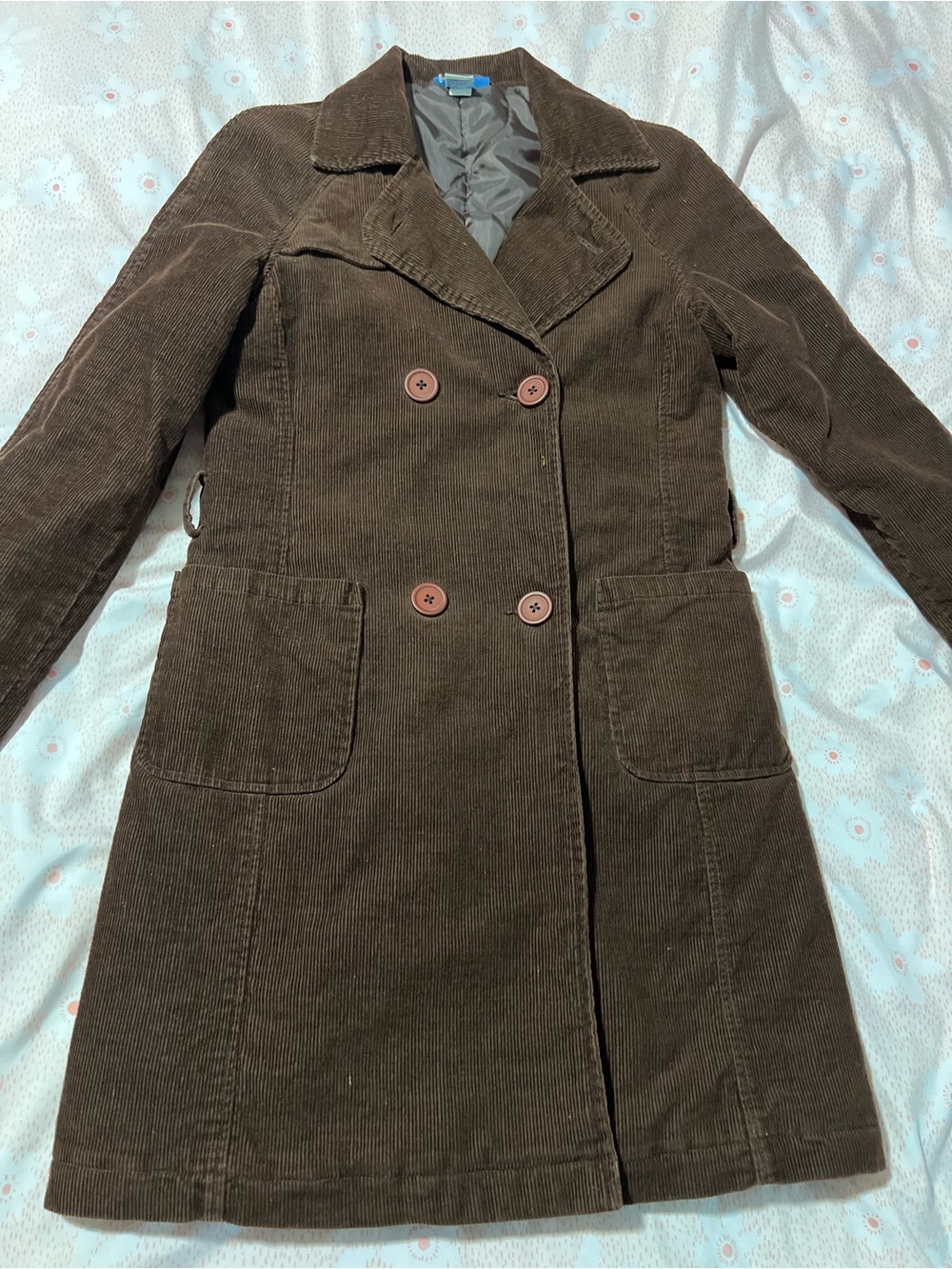 VTG Y2K/90s dELiA*s Brown Corduroy Double-Breasted Quilted Trench Coat Grunge M
